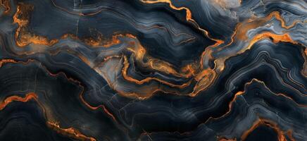 Stunning abstract image of dark marble with golden and copper veining, showcasing fluid patterns and rich textures. photo