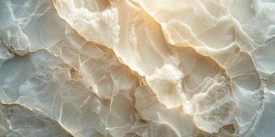 Close-up of beautifully layered translucent onyx stone with soft beige and white hues, creating an organic, natural pattern. photo