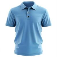A blue polo shirt displayed against a clean white background, showcasing its smooth texture and classic style. photo
