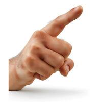 A close-up of a male hand with dark skin pointing upwards against a white background. photo