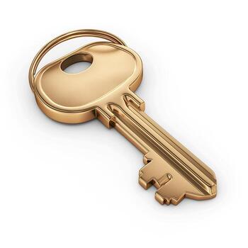 A shiny golden key resting on a clean surface, symbolizing access and security. photo