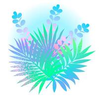 Tropical bouquet, palm leaves. Color and grainy gradient. Great for decorating invitations, backgrounds, textiles, packaging. vector