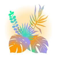 Tropical leaf composition. Botanical pattern with grainy gradient. vector