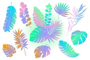 Tropical leaf set. Gradient fill, grainy gradient, trendy design. vector