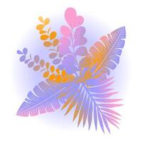 Composition of abstract tropical leaves. Colorful grainy gradient. vector