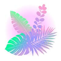 Tropical leaf bouquet. Exotic botanical pattern with a grainy gradient. Ideal for decorating invitations, backgrounds, textiles, packaging. vector