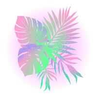A pattern of abstract tropical leaves. Colorful grainy gradient. Botanical illustration. vector