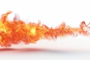 Dynamic swirl of vibrant orange and yellow flames against a clean white background. photo