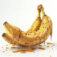 Ripe bananas drizzled with creamy peanut butter, creating a tempting and delicious snack. photo