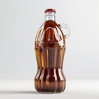 Clear plastic bottle filled with dark brown liquid, topped with a red cap against a plain light background. photo