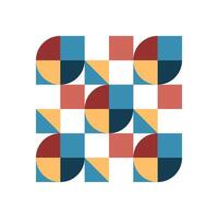 Abstract Bauhaus geometric design with a colorful pattern and modern symmetry. The artwork features circles and squares in a balanced, minimalistic style. vector