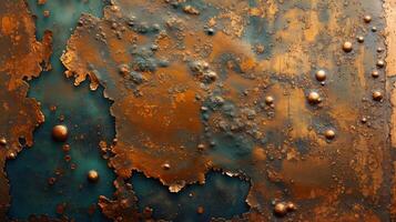 Abstract texture featuring a blend of turquoise and rust-like colors, evoking a sense of age and erosion. photo