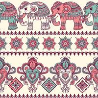 seamless pattern with elephants in indian style vector