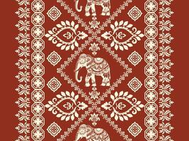 an ornate pattern with elephants on a red background vector