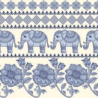 seamless pattern with elephants and flowers vector