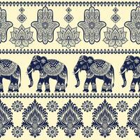 seamless pattern with elephants and hamsa vector