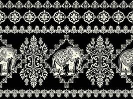 an ornate black and white pattern with elephants vector