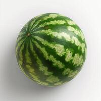 Fresh watermelon with distinctive green stripes, showcasing its smooth, shiny surface and natural patterns. photo