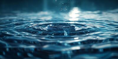 Close-up of water ripples with droplets creating mesmerizing patterns under soft light. photo