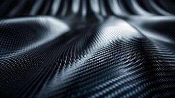 Close-up of textured carbon fiber fabric, showcasing intricate patterns and reflective qualities. photo