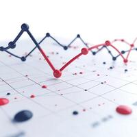 Dynamic financial graph showcasing fluctuating trends in red and black against a clean white background. photo