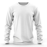 A plain white long-sleeve shirt displayed against a clean background, showcasing its simple and versatile design. photo