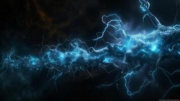A mesmerizing close-up of electric blue neural pathways illuminated in a cosmic setting, creating a sense of energy and motion. photo