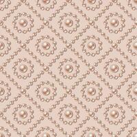 Diagonal cross line square grid pattern with pearl beads on beige background. Vintage style. vector