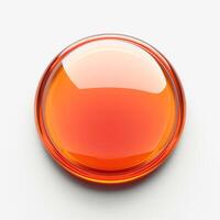 A glossy orange liquid droplet on a light background, exuding a vibrant and captivating appearance. photo
