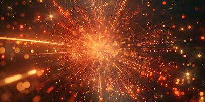 Vibrant abstract image of glowing particles radiating outward in warm shades of orange and gold. photo