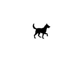 A clean, black silhouette of a dog in profile view, appearing to be in motion. Simple Silhouette of a Dog in Motion. vector