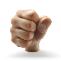 A close-up of a realistic male fist, symbolizing strength and determination, against a clean white background. photo