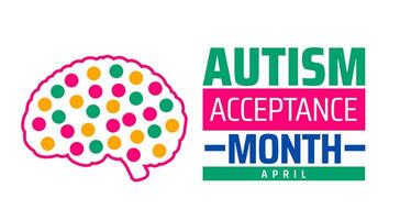 Autism Acceptance Month background banner or poster design template with brain icon vector
