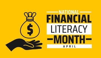 National Financial Literacy Month geometric shape pattern background with yellow and black color vector