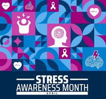 Stress Awareness Month geometric shape pattern background banner or poster design template. observed every year in April. Holiday concept. Use to any Template, card, poster, placard, template. vector