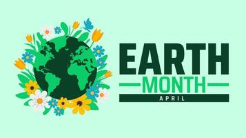 Earth Month background banner or poster design template With flower and earth glove. observed every year in April. Holiday concept. Use to any Template, card, poster, placard, template. vector