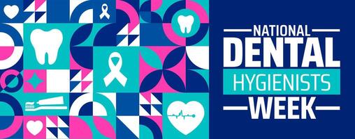 National Dental Hygienists Week geometric shape pattern background banner or poster design template. observed every year in April. Holiday concept. Use to any Template, card, poster, placard. vector