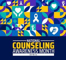 National Counseling Awareness Month geometric shape pattern background banner or poster design template. observed every year in April. Holiday concept. Use to any Template, card, poster, placard. vector