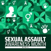 Sexual assault awareness month geometric shape pattern background banner or poster design template. observed every year in April. Holiday concept. Use to any Template, card, poster, placard, template vector