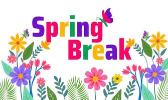 Spring Break background banner or poster design template. observed every year in April. Holiday concept. Use to any Template, card, poster, placard, template. vector