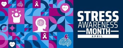 Stress Awareness Month geometric shape pattern background banner or poster design template. observed every year in April. Holiday concept. Use to any Template, card, poster, placard vector