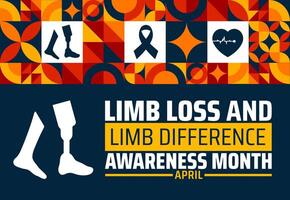 Limb Loss and Limb Difference Awareness Month geometric, shape, pattern, background banner or poster design template. observed every year in April. Holiday concept. Use to any Template, card, poster vector