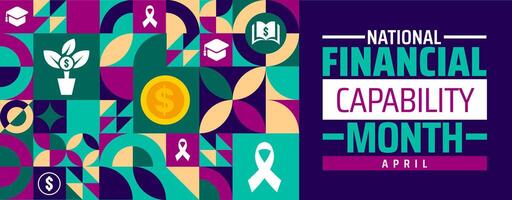 National Financial Capability Month geometric shape pattern background banner or poster design template. observed every year in April. Holiday concept. Use to any Template, card, poster, placard. vector