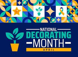 National Decorating Month geometric shape pattern background banner or poster design template. observed every year in April. Holiday concept. Use to any Template, card, poster, placard, template. vector