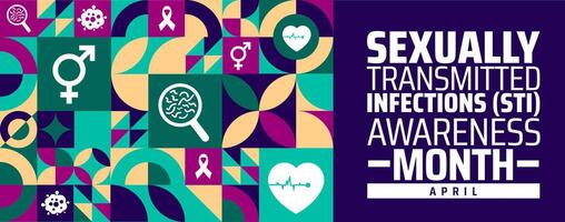 Sexually Transmitted Infections STI Awareness Month geometric shape pattern background banner or poster design template. observed every year in April. Holiday concept. Use to any Template, card. vector