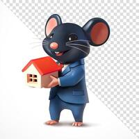 Rat in suit holding miniature house, 3d. Suitable for design elements, crime and business vector