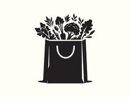 Black Silhouette of a Shopping Bag with Vegetables vector