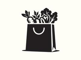 Simple Black Silhouette of a Bag Filled with Vegetables vector