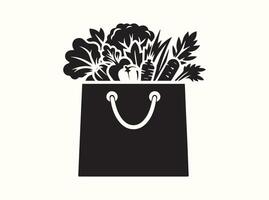 Black Silhouette of an Eco Friendly Grocery Bag with Produce vector