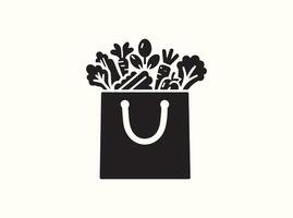 Black Icon of a Shopping Bag with Fresh Produce vector